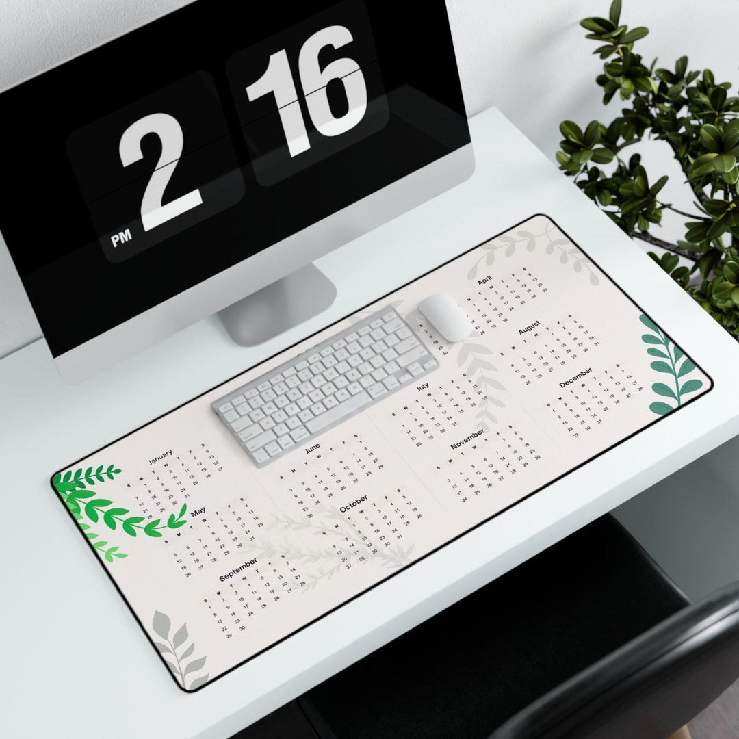 Desk Mat 2024 Calendar Desk Mat Kawaii Green Aesthetic Desktop
