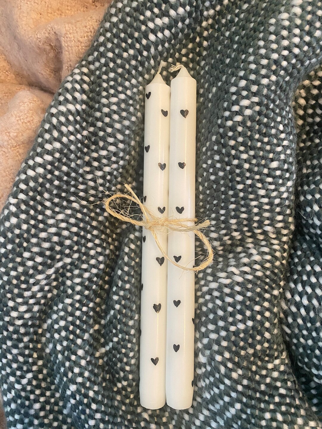 2 Black Heart Taper Candles Handpainted Candle Anniversary Table Decor