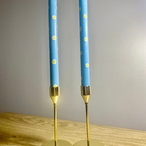 2 Daisy Taper Candles 10” Handpainted Flowers on Blue Candles Spring Decor Summer Table Decor Cute Candlesticks Gift for Her Easter Candle