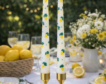 Handpainted Lemon Taper Candles: Summer Table Decor, Set of 2