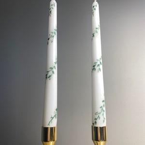 2 10 White Hand-painted Taper Candles With Trailing Green Vine With ...