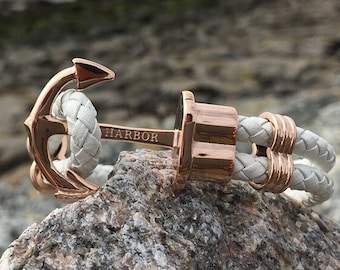 PHIL HARBOR | Pulsera de ancla náutica | Cuero oro rosa | Pulsera de ancla | Unisex