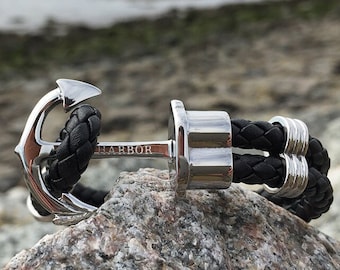 PHIL HARBOR | Pulsera de ancla náutica | Cuero plateado | Pulsera de ancla | Unisex