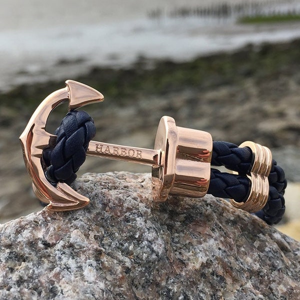 PHIL HARBOR | Maritimes Anker Armband | Rosegold Leder | Anchor Bracelet | Unisex