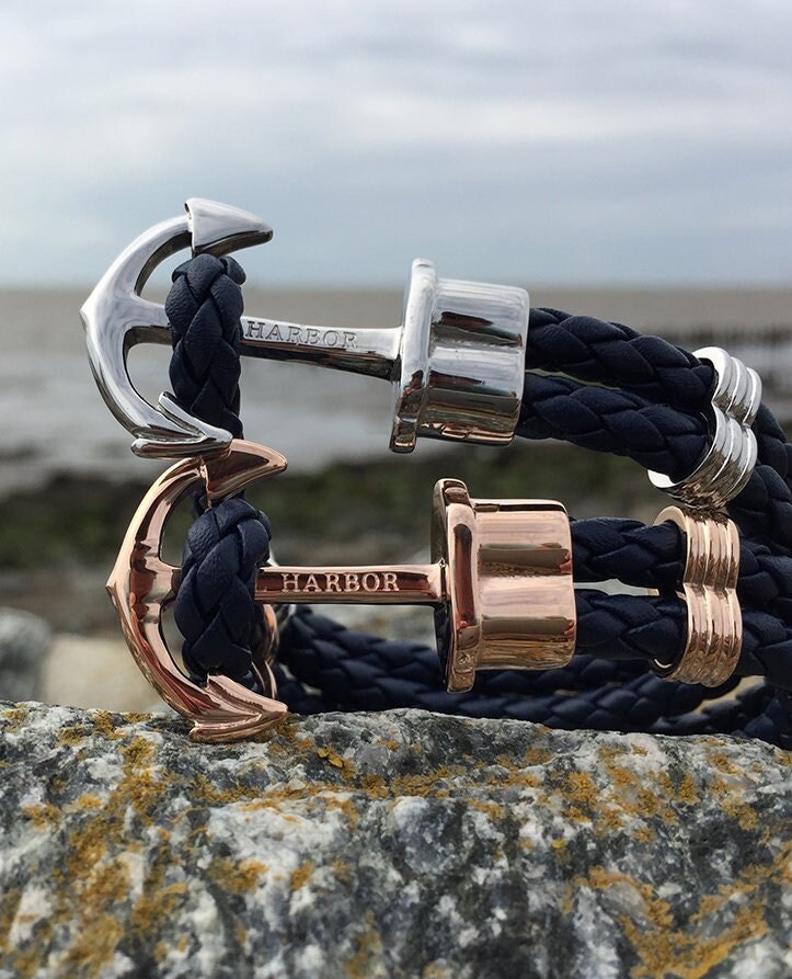 PHIL HARBOR Twin Pack Maritime Anchor Bracelets Silver Rose