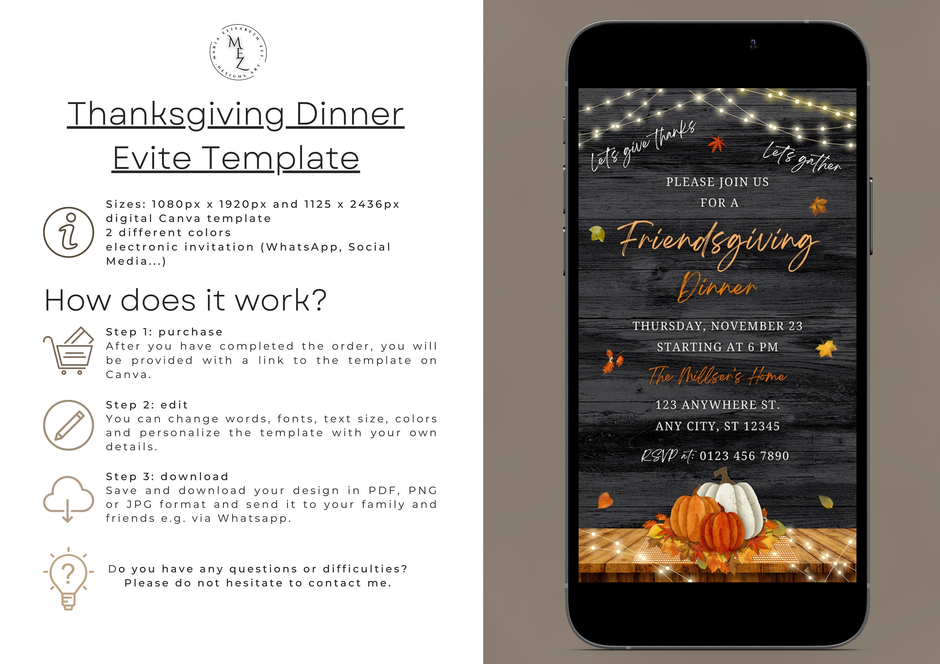 Editable Friendsgiving Invitation Template Let's Gather Invite Let's