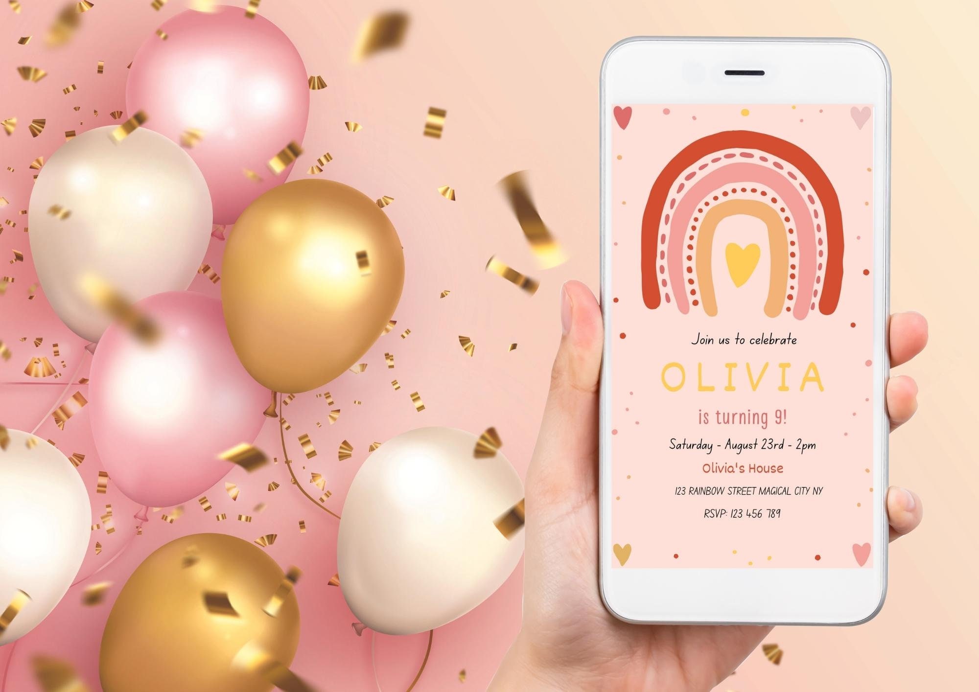 Editable Rainbow Party Invitation Template Editable Evite Cell Etsy