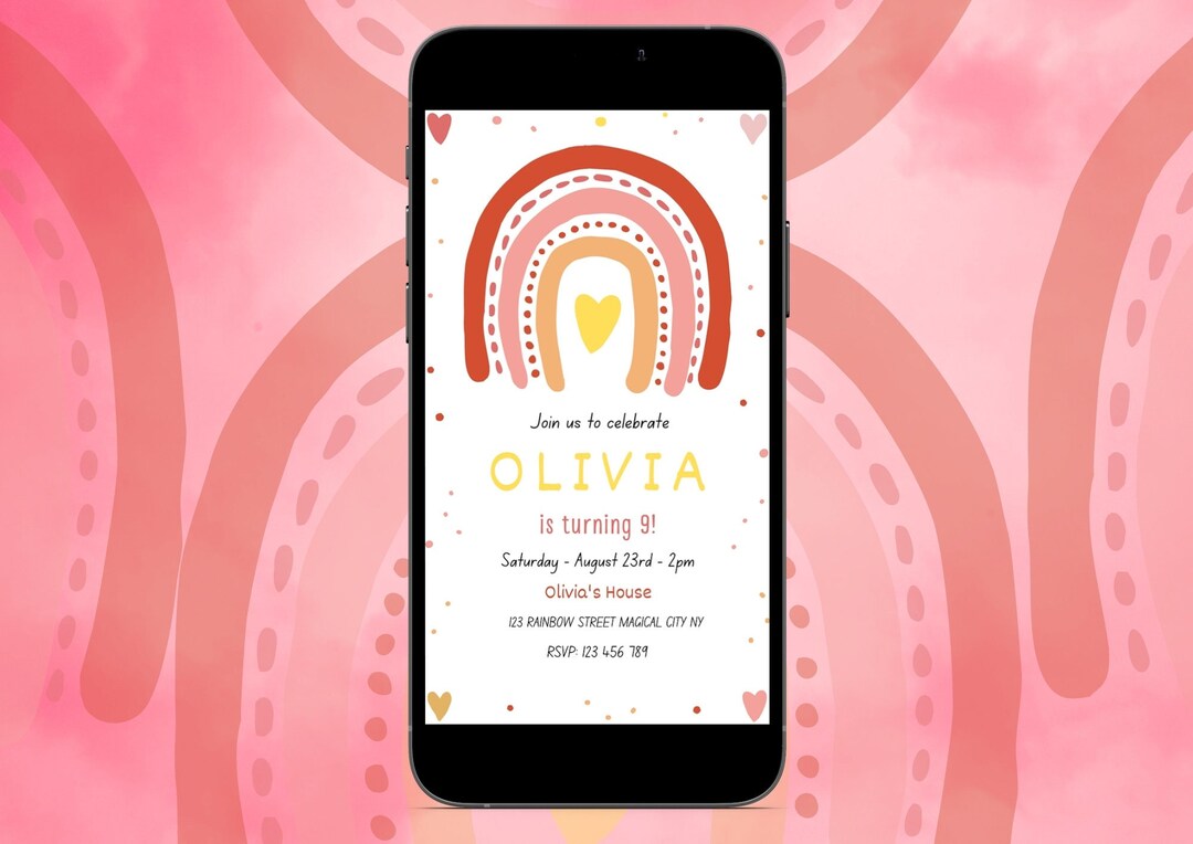 Editable Rainbow Party Invitation Template Editable Evite Cell Etsy