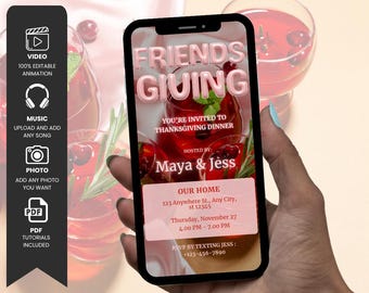 Pink & Red Friendsgiving Invitation | Editable Canva Template (Digital Download)