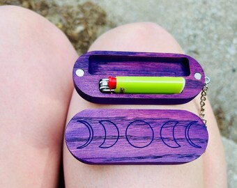 Hand-Engraved Oak Moon Phase Keychain Case | Witchy Herb Stash Holder