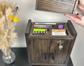 Apartment Organizer Box for Coffee Table Decor | Wood Storage Case | Wooden Rolling Tray Organizer Gift