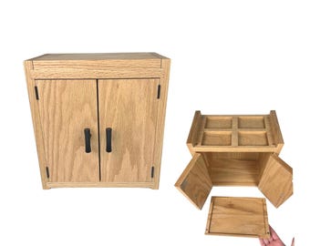 Wooden Stash Box Cabinet with Rolling Tray – Handmade Organizer
