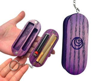 Purple Wood Keychain Case - Handmade Lighter Holder Keychain - Pre Roll Travel Case - Unique Gift for Her - Festival Keychain