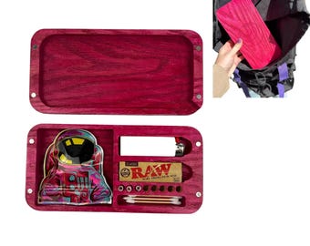 Wooden Rolling Tray With Hidden Storage – Magnetic Lid, Smell-Proof Bag Included