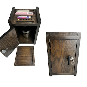 Mini Black Stash Box Kit, Hidden Storage Stash Cabinet, Real Wood Smoke Box for Accessories or Small Stoner Kit - International Shipping