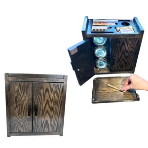 Black Stash Box Kit With Magnifying Stash Jars, Hidden Storage Cabinet, Real Wood Smoke Box For Accessories, Stoner Kit Home, Stashed Boxes