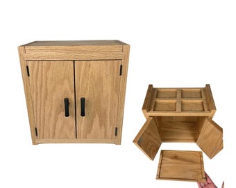 Handcrafted Wooden Jewelry Box Cabinet – Natural Wood Organizer with Hidden Tray