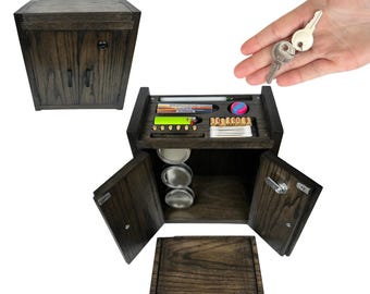 Lockable Wooden Storage Box Organizer for Home Decor - Rolling Tray Storage Cabinet