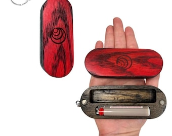 Wooden Pre Roll Case Keychain | Solid Red Oak Herb Travel Stash Holder