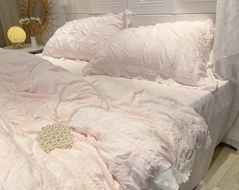 Pink Ruffle Duvet Cover, Cotton Duvet Cover, Princess Duvet Cover, Korean Princess Bedding, Coquette Bedding, Cottagecore Bedding, Gifts