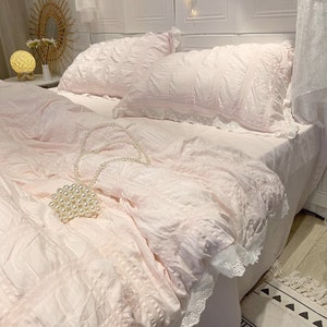Pink Ruffle Duvet Cover, Cotton Duvet Cover, Princess Duvet Cover, Korean Princess Bedding, Coquette Bedding, Cottagecore Bedding, Gifts