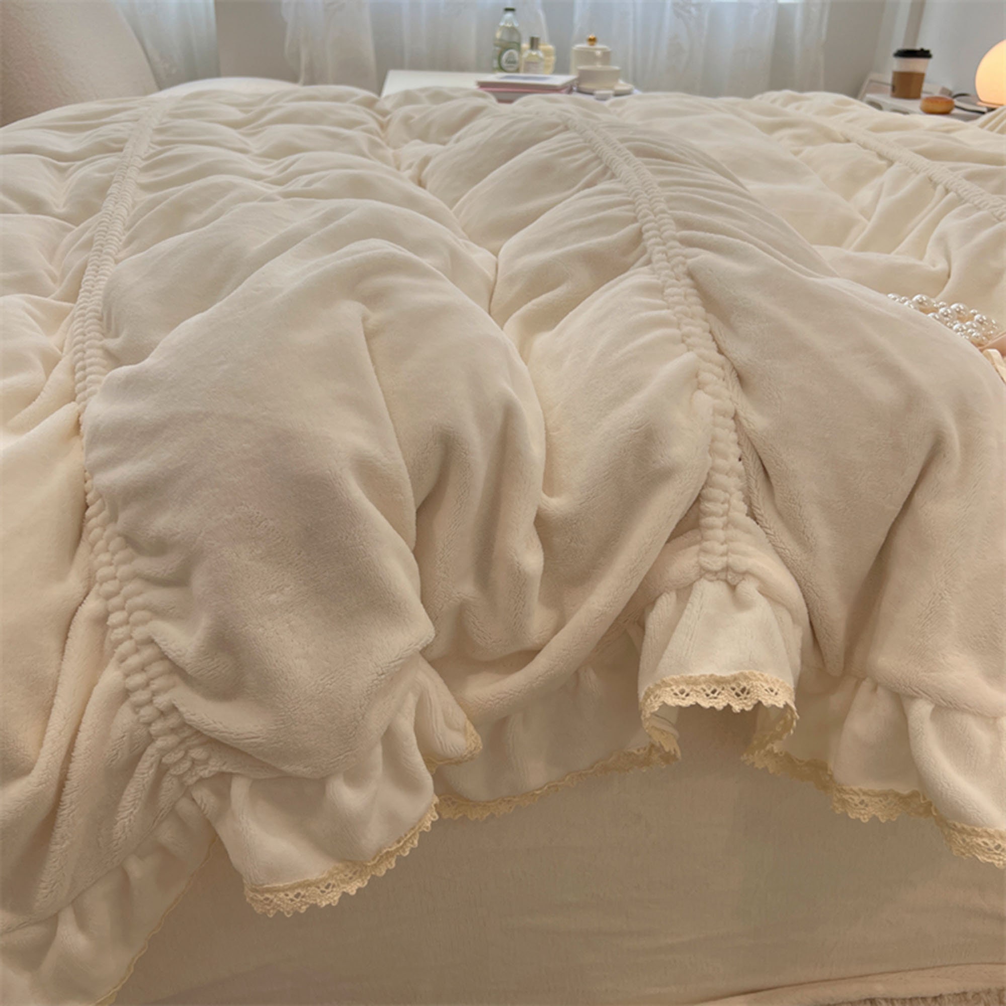 Beige Soft Velvet Duvet Cover Set Ruffled Cotton Bedding Etsy