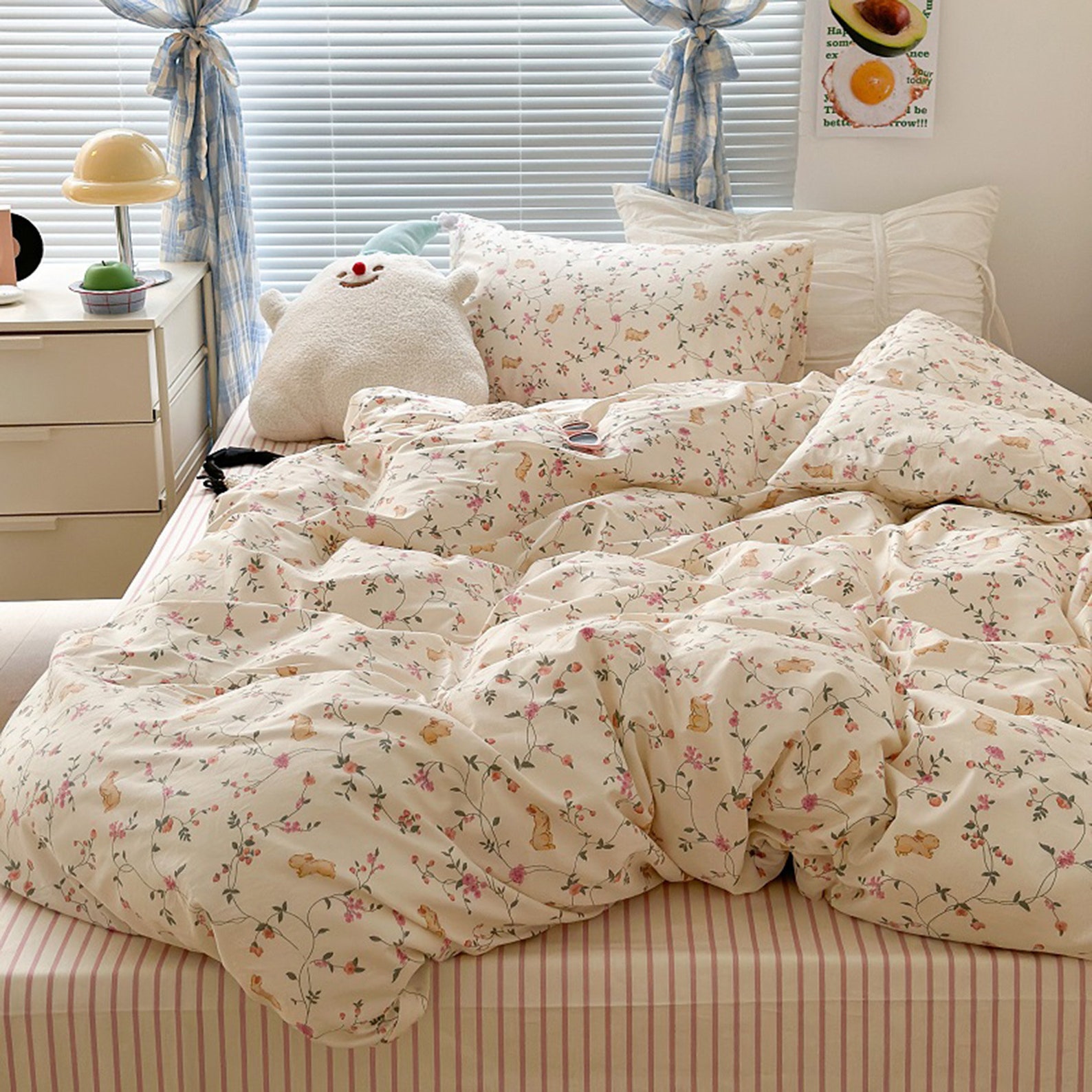 Retro Floral Rabbit Bedding, Pink Floral Bedding, Coquette Bedding ...