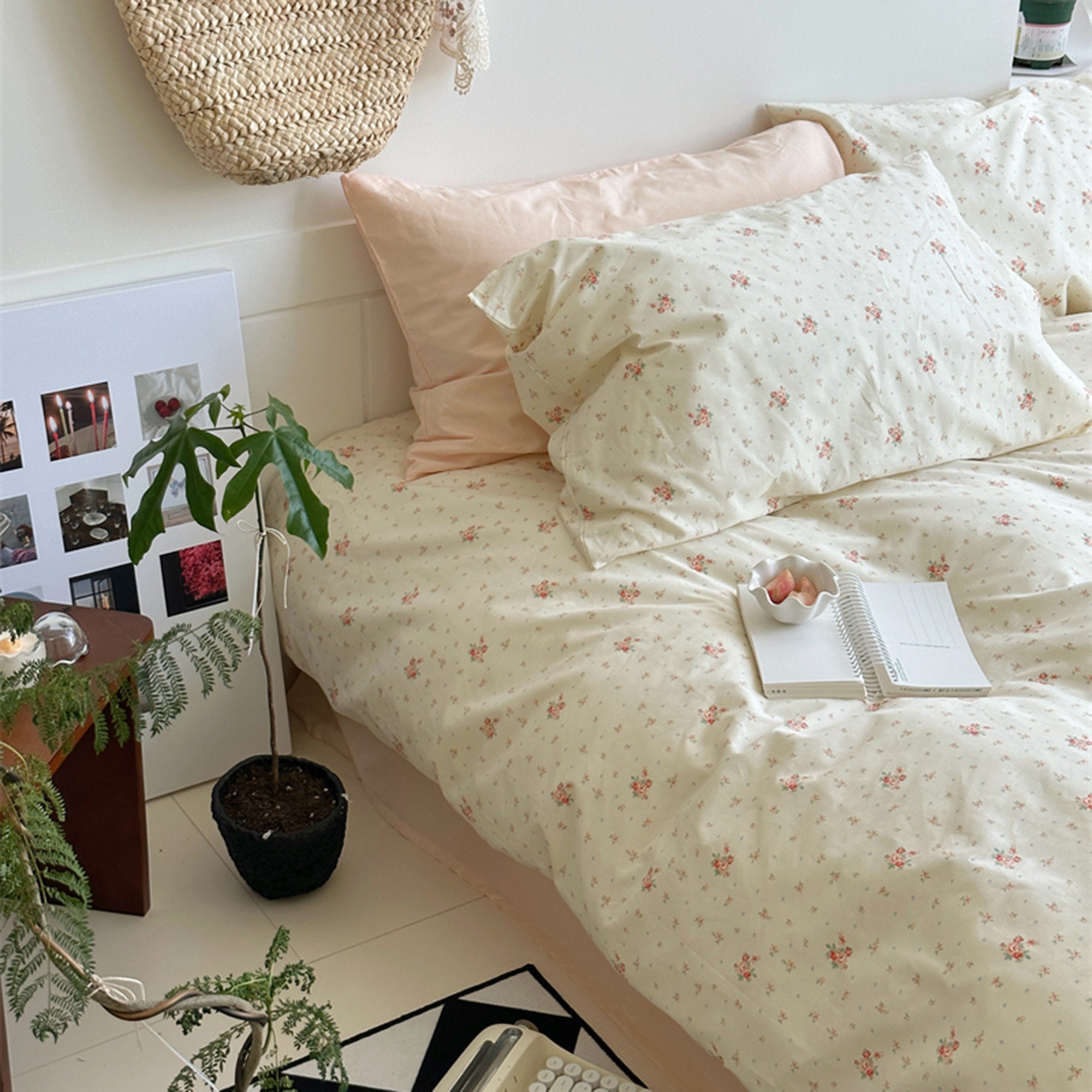 Pink Floral Duvet Cover Set Cotton Bedding Sets Aesthetic Etsy