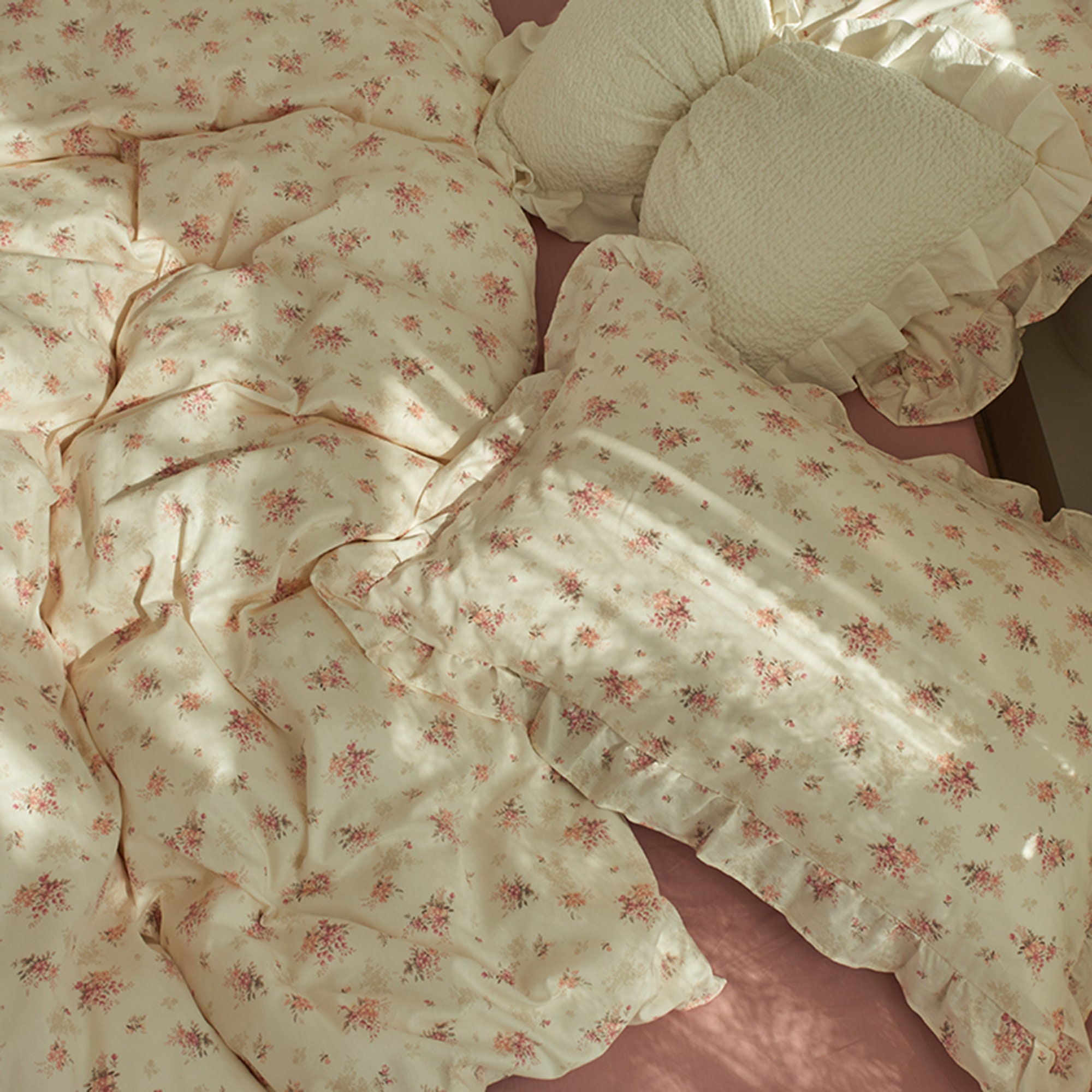Pink Floral Ruffled Duvet Cover Set Cotton Bedding Sets Etsy Canada