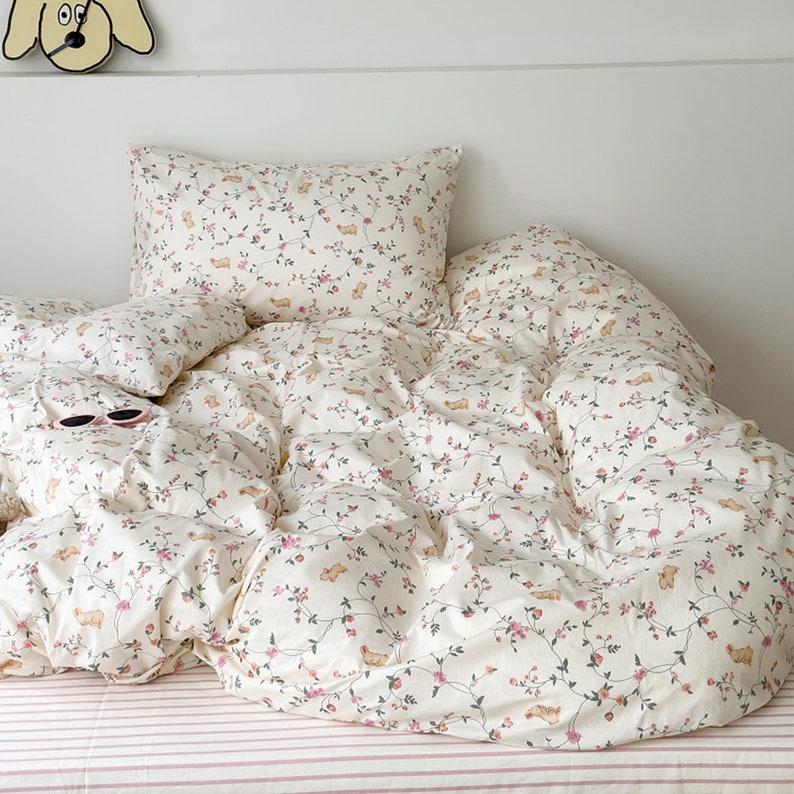 Retro Floral Rabbit Bedding, Pink Floral Bedding, Coquette Bedding ...