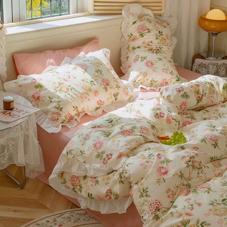 Peony Cotton Duvet Cover Vintage Floral Duvet Cover Set Etsy