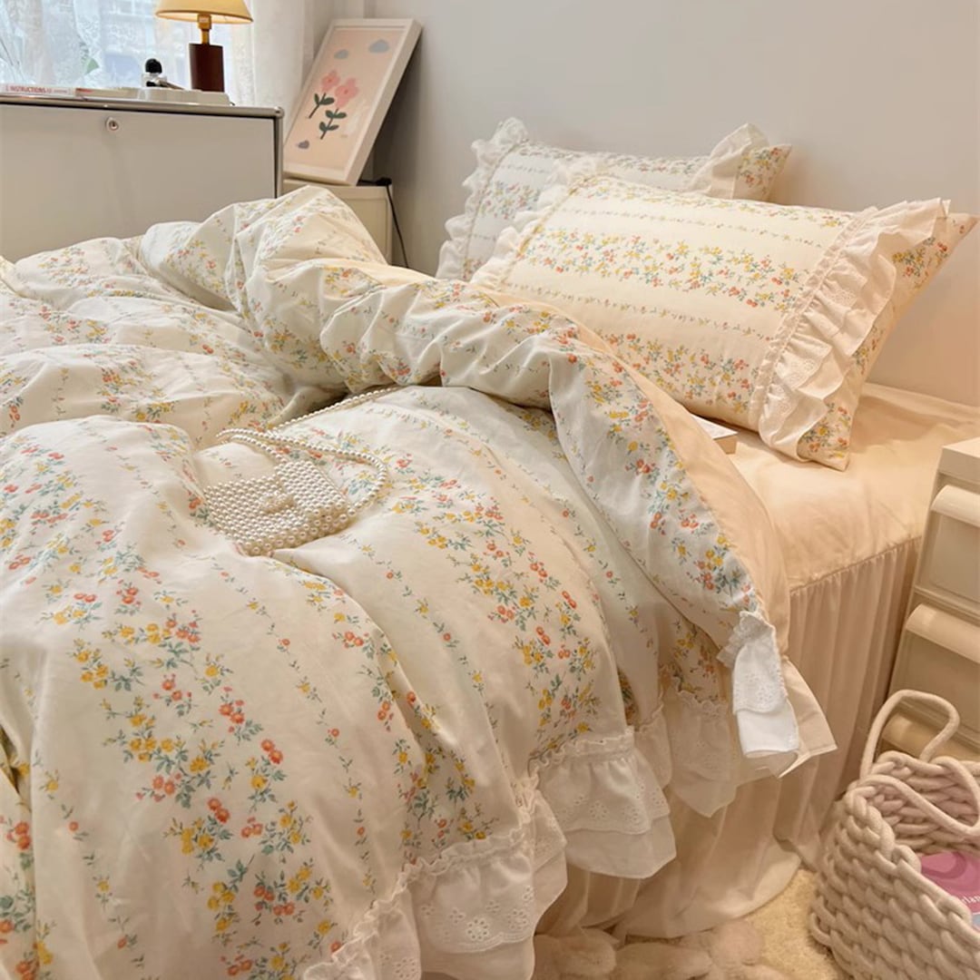 Housse De Couette Réversible - 240x260 Cm + Taies - Feuilles Blanches Et Beiges