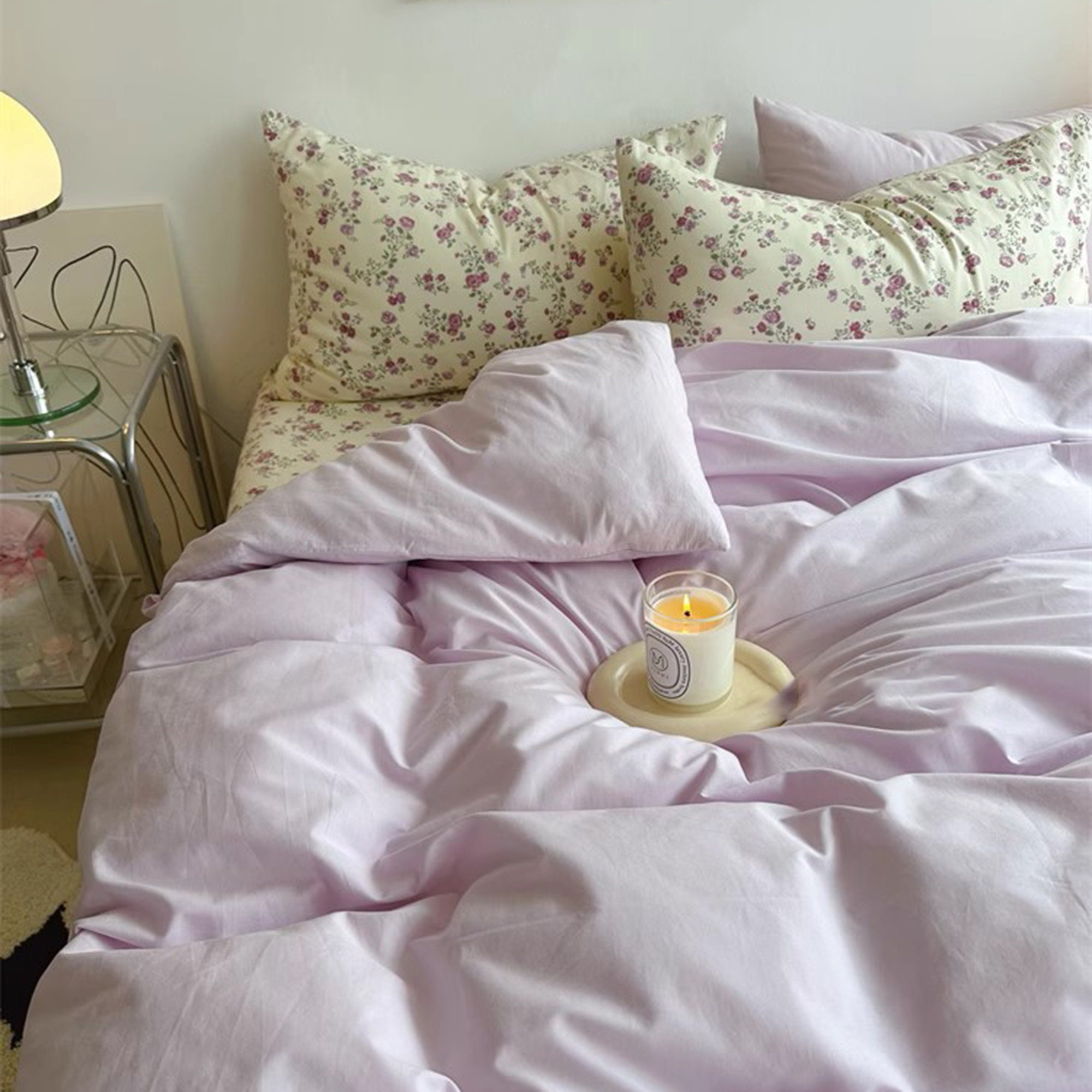 Retro Purple Floral Duvet Cover Set Cotton Bedding Sets Etsy