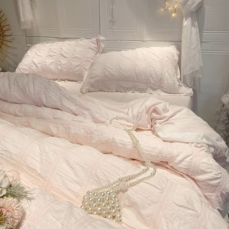 Pink Ruffle Duvet Cover, Cotton Duvet Cover, Princess Duvet Cover