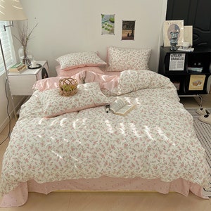 Pink Floral Duvet Cover Fairy Bedding Set Cotton Bedding - Etsy