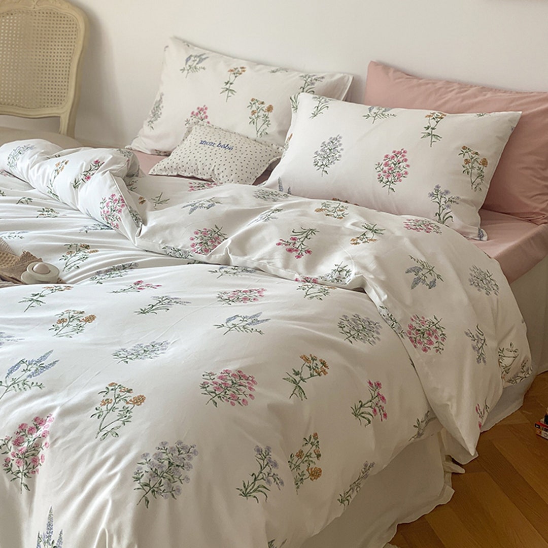Wildflower Duvet Cover Set Aesthetic Bedding Set Cotton Etsy