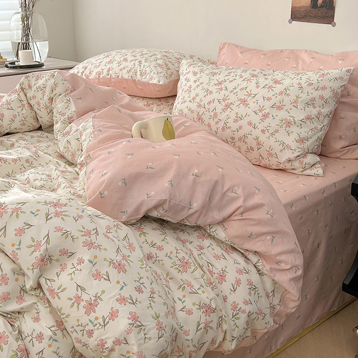 Pink Floral Duvet Cover Fairy Bedding Set Cotton Bedding - Etsy