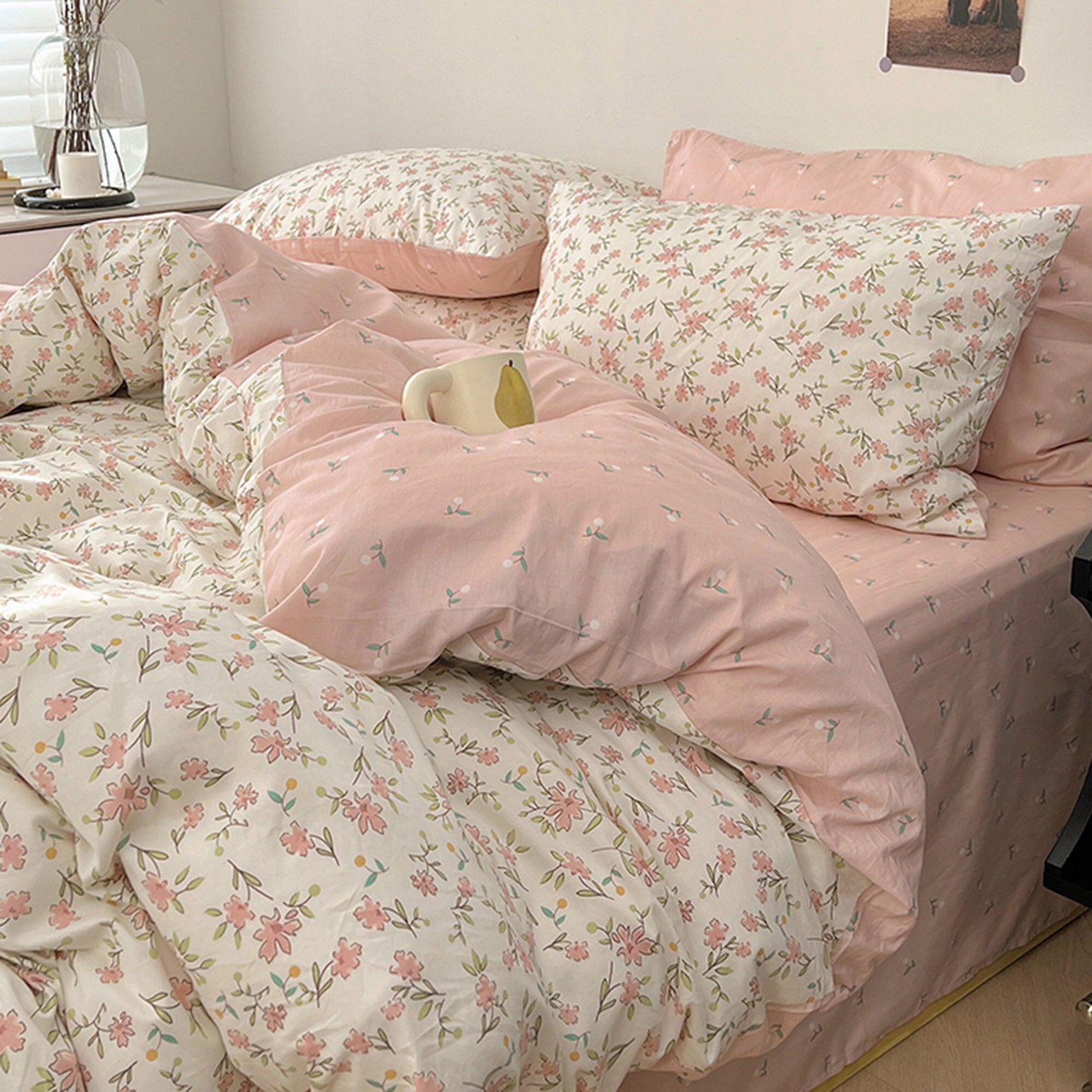 Pink Floral Duvet Cover Fairy Bedding Set Cotton Bedding Etsy