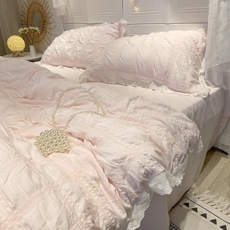 Pink Ruffle Duvet Cover, Cotton Duvet Cover, Princess Duvet Cover