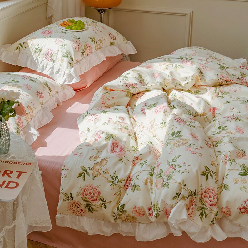 Peony Cotton Duvet Cover Vintage Floral Duvet Cover Set Etsy