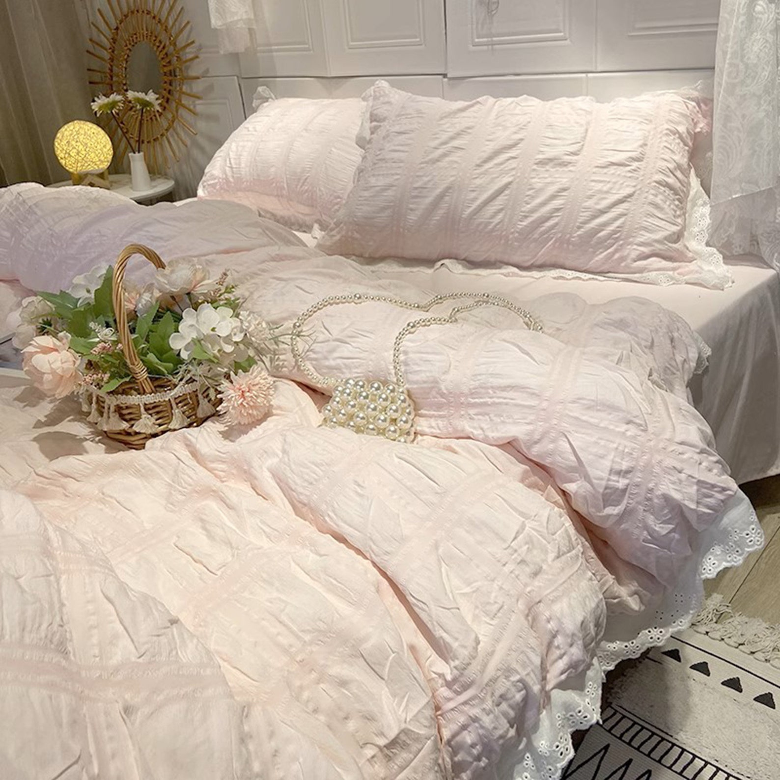 Pink Ruffle Duvet Cover, Cotton Duvet Cover, Princess Duvet Cover
