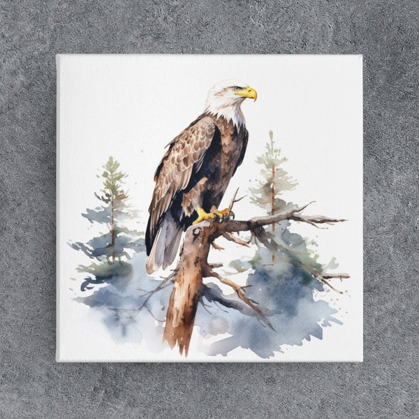 Bald Eagle Canvas Wall Art, National Bird Watercolor Painting, Freedom Home Office Decor, Perfect Gift for Wildlife Enthusiasts