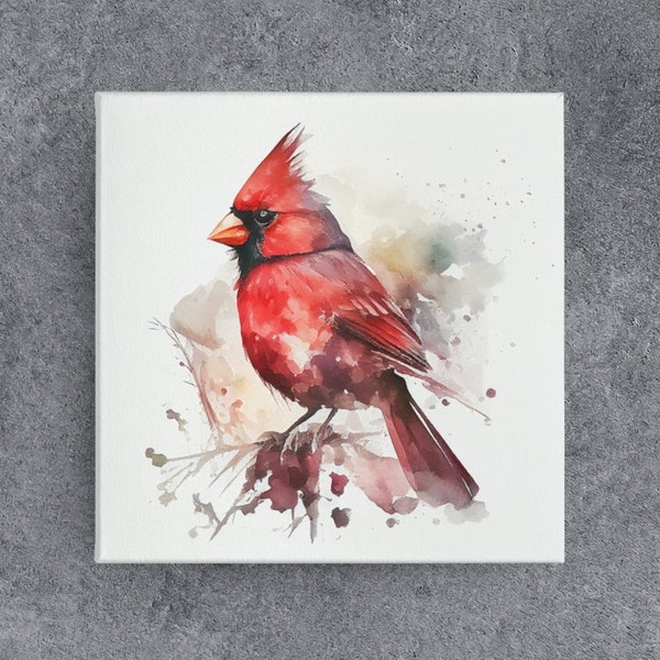 Cardinal Canvas Wall Art, Red Male Cardinal Watercolor Painting, Backyard Bird Enthusiast Gift, Home Office Decor, Housewarming Gift