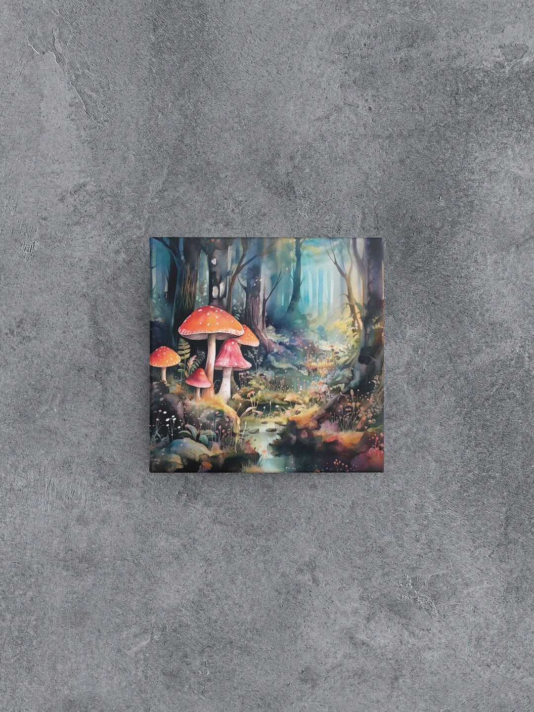 Fantasy Forest With Giant Mushrooms Canvas Wall Art, Fantasy Mushroom ...