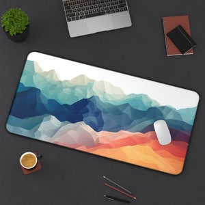 Geometric Mountains Desk Mat, Trendy Workspace, Mountain Landscape Desk Pad, Extra Large Mouse Pad, Modern Keyboard Mat, Desk Accessory