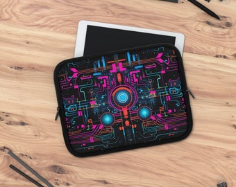 Pochette de tablette de circuit imprimé, pochette d’ordinateur portable Cyberpunk, couverture iPad du monde numérique, étui de protection Sci-Fi Techy MacBook, sac d’ordinateur portable futuriste