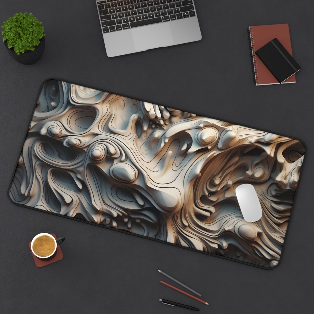 3D Texture Art Desk Mat, Liquid Wood Desk Pad, Trendy Workspace, Extra
