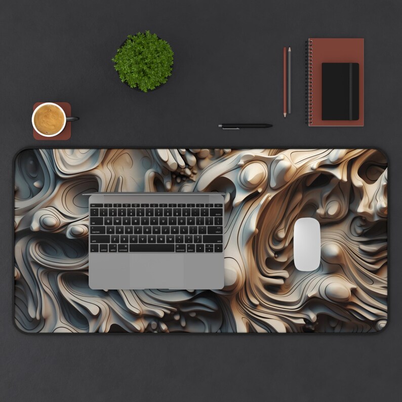 3D Texture Art Desk Mat, Liquid Wood Desk Pad, Trendy Workspace, Extra