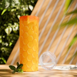 Bee Honey Comb 20oz Flaco Vaso con paja, Bumble Bee Cup, Lindo Vaso