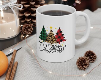 Plaid Merry Christmas Ceramic Mug 11oz, Festive Holiday Mugs, Christmas Gifts